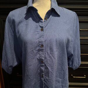Banana Republic Womens Linen Blend Short Sleeved Button Up Shirt Blue M